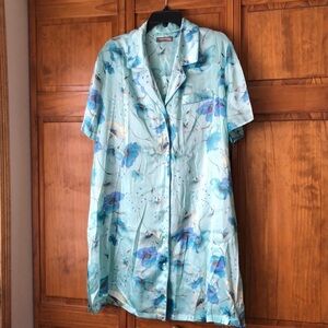 NWT Vintage Valerie Stevens Light Blue Floral Nightgown 1X